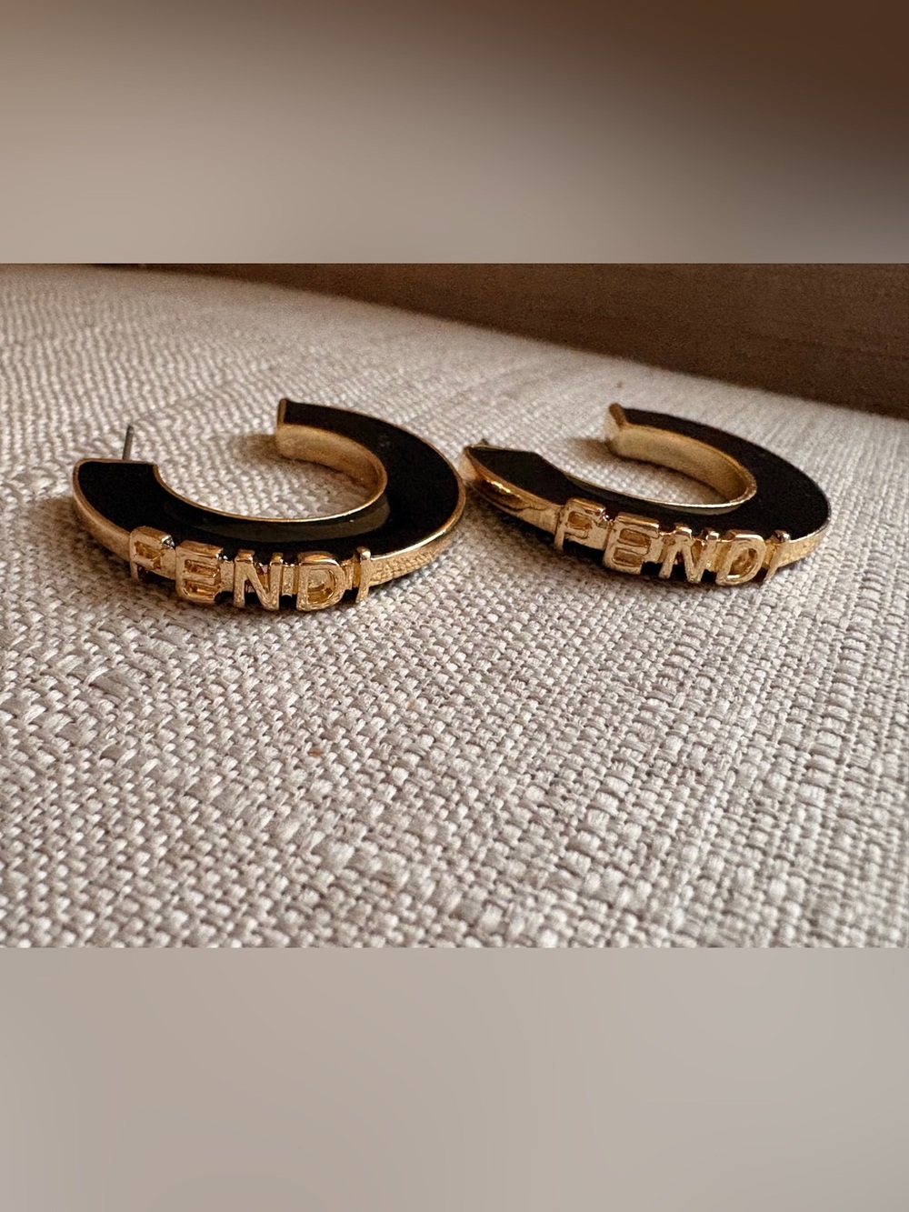 Fendi Black and Gold Enamel Logo Hoops - Picture 8 of 8